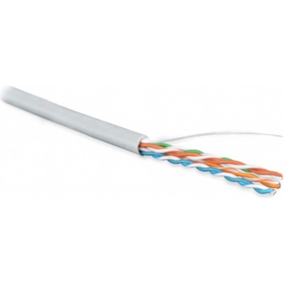 Кабель витая пара Hyperline UUTP4-C5E-S24-IN-PVC-GY-100 (100 м) неэкранированная U/UTP, категория 5e, 4 пары (24 AWG), одножильный (solid), PVC, -20C – +70C, серый - гарантия: 15 лет компонентная, 25 лет системная 359743