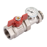 Кран Uni-Fitt НВ 1" с разъёмным соединением и термометром для коллекторных групп, полнопроходной, бабочка 118T4000