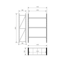 Стеллаж Ирбис Л50 2000x500x1200, 3 яруса, металлические полки X5685893