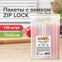 Пакеты с замком Zip-lock Staff зиплок, комплект 100 шт, 15x20 см, ПВД, толщина 35 мкм 608166