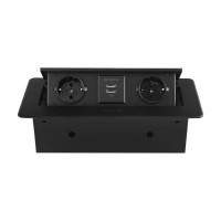 Розетка горизонтальная выдвижная ROCKETSOCKET 2 euro 16a, 2 usb a с блоком 5в/2.1а, проводка, цвет черный SHS018-B