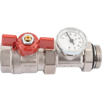 Кран Uni-Fitt НВ 1" с разъёмным соединением и термометром для коллекторных групп, полнопроходной, бабочка 118T4000