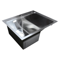 Нержавеющая врезная мойка SANTREK 600x500x220 т 3,0 САТИН D6050HLS левая (+ сифон + дозатор + коландер 440x220) AQUA 312402