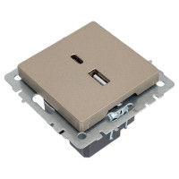 Розетка USB IEK Brite a+c 18вт рю11-1-брш шампань BR-U22-018-K37