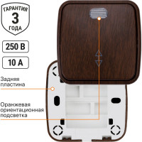 1-клавишный переключатель на 2 направления TDM ELECTRIC открытой установки с подсветкой IP20 10А, венге "Дача" Народная SQ1824-0046