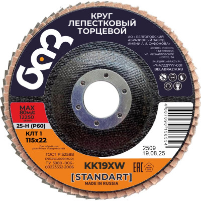 Круг лепестковый торцевой KK19XW КЛТ1 (115х22 мм; P60) БАЗ 960000026209