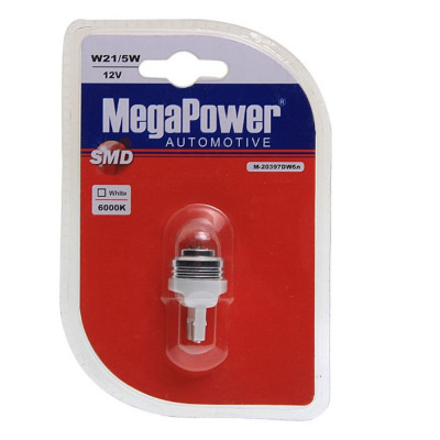 MEGAPOWER Автолампа W21/5W W3х16q 1 SMD CREE WHITE блистер M-20397DWбл