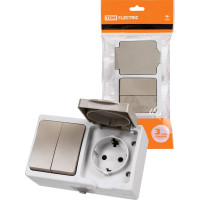 Блок комбинированный TDM ELECTRIC горизонтальный выключатель 2-кл. + розетка 2П+З с з/ш БКВР IP54 "Вуокса" SQ1803-0012