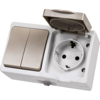 Блок комбинированный TDM ELECTRIC горизонтальный выключатель 2-кл. + розетка 2П+З с з/ш БКВР IP54 "Вуокса" SQ1803-0012