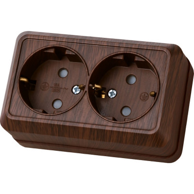 Двойная розетка открытой установки с защитными шторками 2П+З IP20 16А, бук TDM ELECTRIC Ладога SQ1801-0040