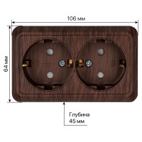 Двойная розетка открытой установки с защитными шторками 2П+З IP20 16А, бук TDM ELECTRIC Ладога SQ1801-0040