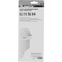 Набор удлиненных имбусовых ключей MATRIX HEX 2–12 мм, CrV, сатинирование, 9 шт. 12302