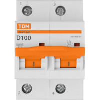 Автоматический выключатель TDM ELECTRIC ВА47-100 2Р100А 10кА х-ка D SQ0207-0022