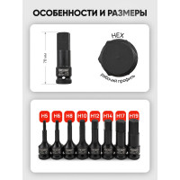 Набор головок-бит Forcekraft  6-гранные, ударные, 8пр FK-4087MPB(27087)