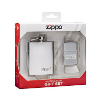 Подарочный набор ZIPPO фляжка 89 мл и зажигалка латунь/сталь, серебристый, в коробке с подвесом 49358