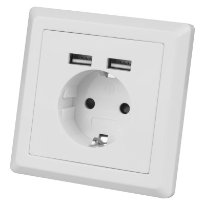 Мультифункциональный блок TDM ELECTRIC Сенеж 2 2П+3, 16А 250В + 2 USВ-порта 5В 2,1А, белый SQ1816-0002