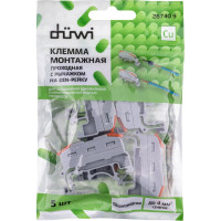 Проходные монтажные клеммы duwi с рычажком СМК-401DIN, 0,08-4мм2, серая, 5 шт. 26740 9