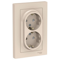Розетка Systeme Electric AtlasDesign Беж с/з двойная, со шторками, 16А, в сборе SE ATN000226