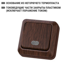 Одноклавишный выключатель TDM ELECTRIC открытой установки с подсветкой, бук Ладога SQ1801-0031
