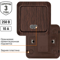 Одноклавишный выключатель TDM ELECTRIC открытой установки с подсветкой, бук Ладога SQ1801-0031