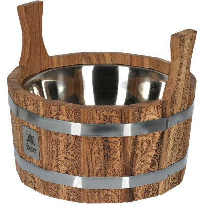Ушат шайка Банные Штучки Цветочный орнамент c нержавеющей вставкой, 5 л, дуб 33371