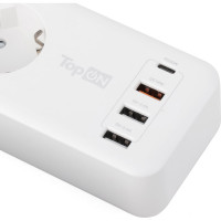Сетевой фильтр TopOn TOP-PWS4 4 розетки, 3 USB, Type-C, PD 20W QC3.0, 4000W, 3м Белый TOP-PWS4-3