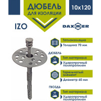 Дюбель гриб Daxmer для теплоизоляции с пластиковым гвоздем IZO 10x120, 500 шт 00000317607