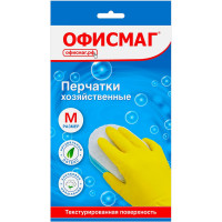 Хозяйственные многоразовые латексные перчатки ОФИСМАГ хлопчатобумажное напыление, размер М (средний) 604198