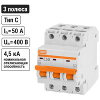 Автоматический выключатель TDM ELECTRIC ВА47-29 3Р 50А 4.5кА С SQ0206-0114
