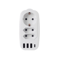 Разветвитель ROCKETSOCKET Socket Adapter 3 Euro 16A, 3 USB 3A+C с блоком 5В/3.1А  цвет белый GN4603