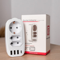 Разветвитель ROCKETSOCKET Socket Adapter 3 Euro 16A, 3 USB 3A+C с блоком 5В/3.1А  цвет белый GN4603