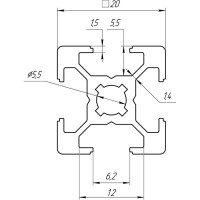 Профиль конструкционный 20x20 мм, паз 6 мм Алтервиа А11202006X1000