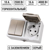 Блок комбинированный TDM ELECTRIC горизонтальный выключатель 2-кл. + розетка 2П+З с з/ш БКВР IP54 "Вуокса" SQ1803-0012