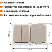 Блок комбинированный TDM ELECTRIC горизонтальный выключатель 2-кл. + розетка 2П+З с з/ш БКВР IP54 "Вуокса" SQ1803-0012