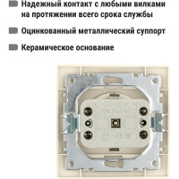 Розетка с защитными шторками, слоновая кость 2П+З 16А 250В TDM ELECTRIC Таймыр SQ1814-0116