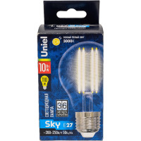 Светодиодная лампа Uniel PLS02WH Форма A, прозрачная. Серия Sky LED-A60-10W/WW/E27/CL UL-00002625
