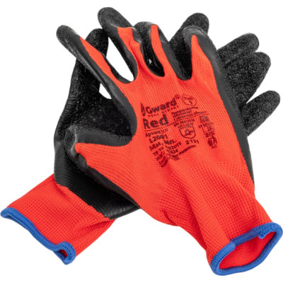 Нейлоновые перчатки с текстурированным латексным покрытием Gward Red, р.L 12 пар L2001/L