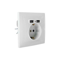 Розетка Jilion 1 гнездо с заземлением с USB, белый 9533166