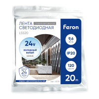 Светодиодная лента FERON LS520 стабилизированная, 120SMD(2835)/м 9.6Вт/м 24V 20000х10х1.22мм 6000К 41278