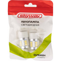 Автолампа SKYWAY диод T20 (W21/5W) 12/24V 18 SMD диодов 2-конт (биполярная) белая, 2 шт. S08202044