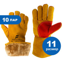 Зимние спилковые краги Arcticus КРС желтые/красные, Kevlar, р.11, 10 пар 200540 W-1110