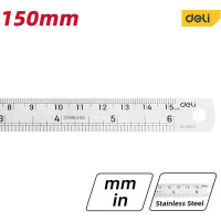 Стальная линейка DELI dl8015y 150 мм, нержавеющая сталь 118991