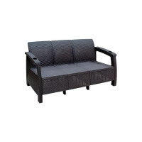 Диван WORKY ротанг, 3-х местный, 188x70x79 см, мокко, с черными подушками ARD257863