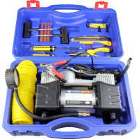 Компрессор Nova Bright АК-75 двухпоршневой, до 75 л/мин., 150 PSI, 12В, пластиковый кейс с инструментами 36448