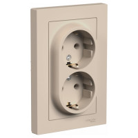 2-местная розетка Systeme Electric Atlasdesign песочный, с заземлением,16а, (в сборе с рамкой) ATN001224