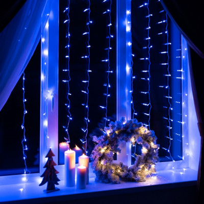 Neon-Night ДОЖДЬ /занавес/ 2,5x2 м, прозрачный ПВХ, 300 LED СИНИЕ IP20, не 235-053