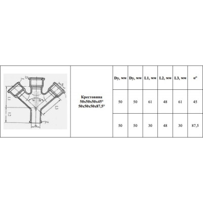 VALFEX Крестовина 50/50/50x87,5 вн.канализ. 27205050