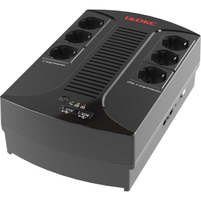 Линейно-интерактивный источник бесперебойного питания DKC 800 ВА/480 Вт, 1/1, 6xSchuko, USB для зарядки (2), USB + RJ11, 1x8Aч INFOPDU800