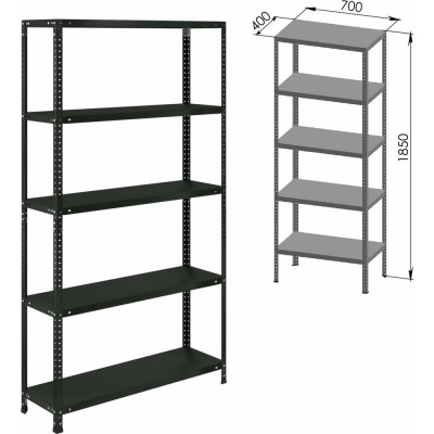 Металлический стеллаж BRABIX "ГРАФИТ MS KD-180/40/70-5", лофт, 1850x700x400 мм, 5 полок 291268