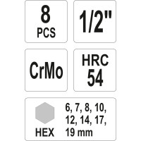 Набор ударных головок-бит YATO HEX 1/2" 8пр YT-1066 37141066 092 1